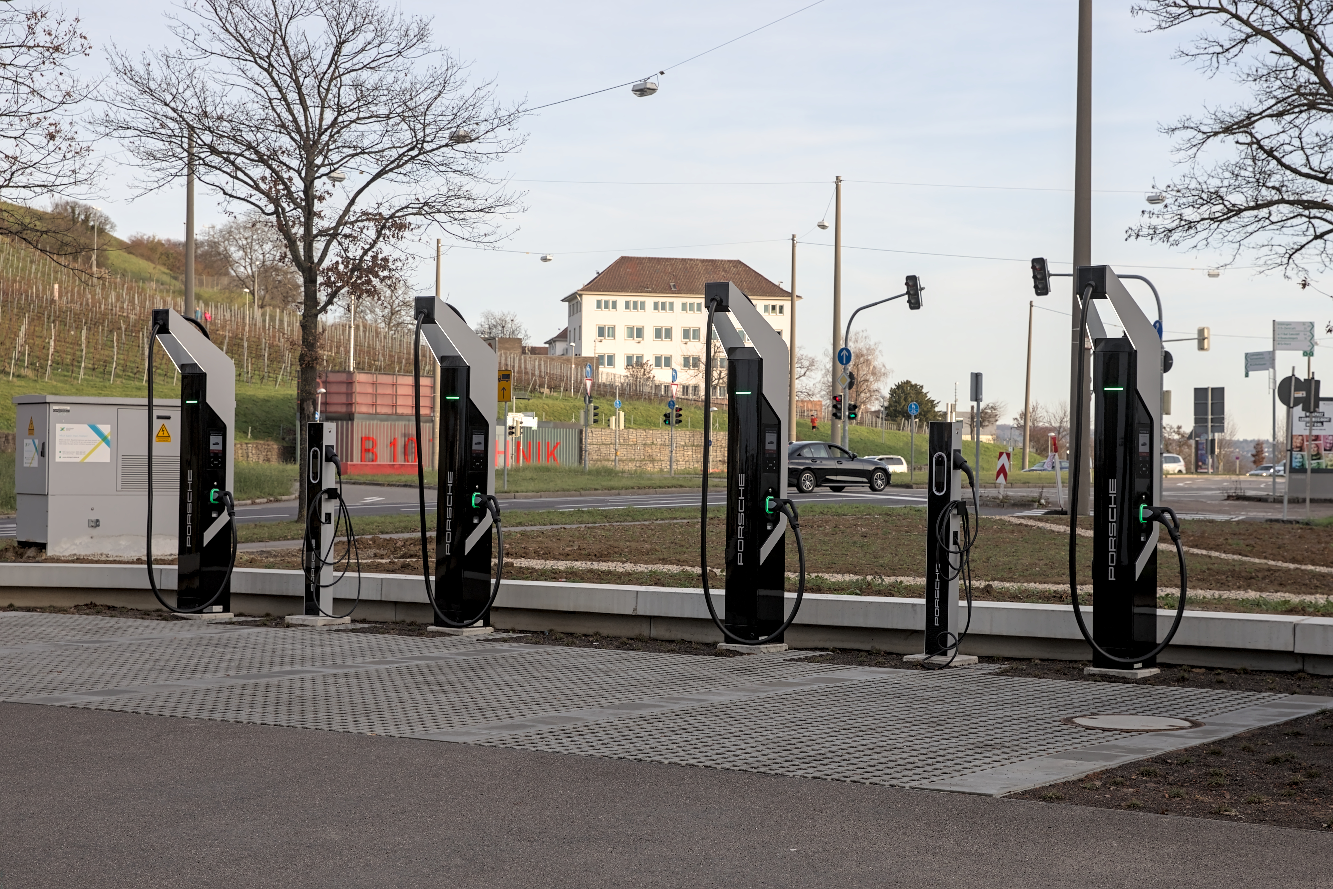 Electric vehicle charging station representing EV development workflows